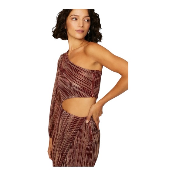 Saylor Laia Midi Dress Cutout One Sleeve in Burgundy Metallic Size Medium - Picture 5 of 11